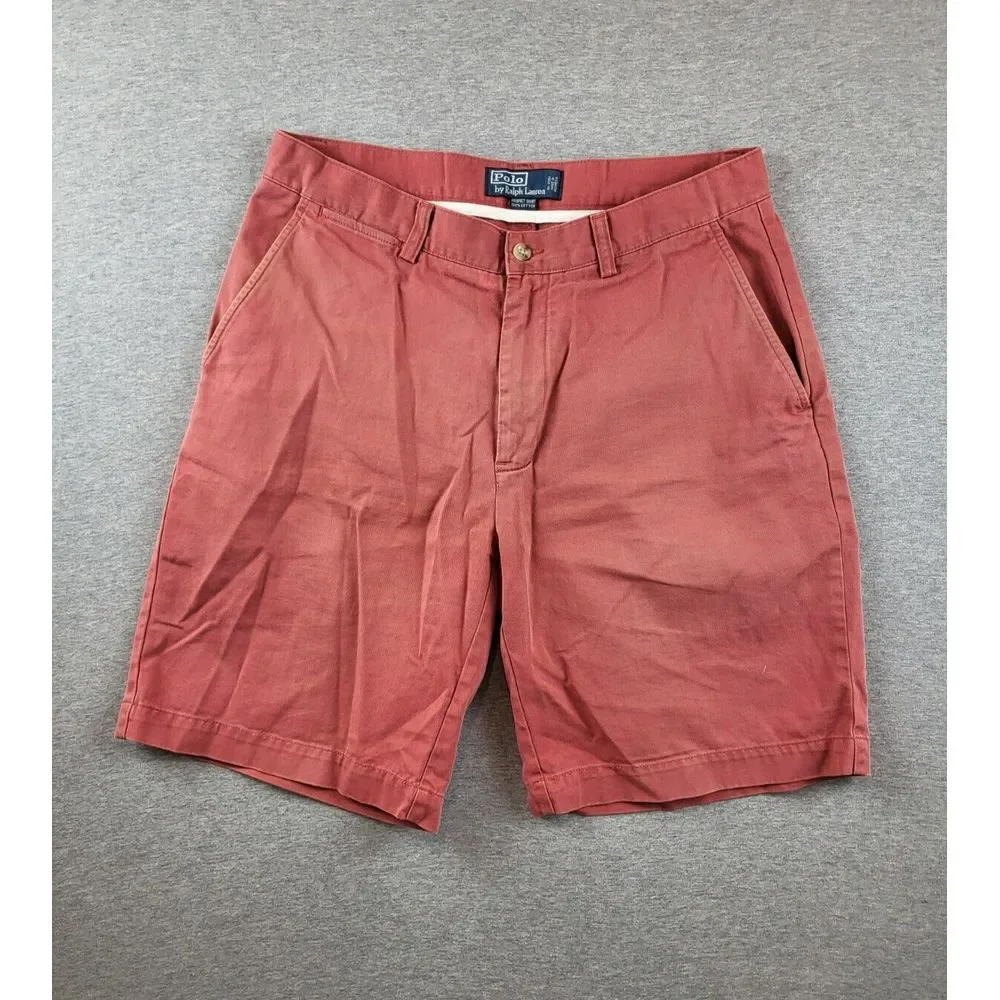 VTG Polo Ralph‎ Lauren Mens Chino Shorts Prospect size 33 Pink/Red Preppy Casual
